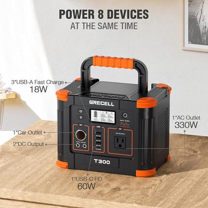 GRECELL Portable Power Station 330W (Peak 600W) 288.6Wh Solar Generator