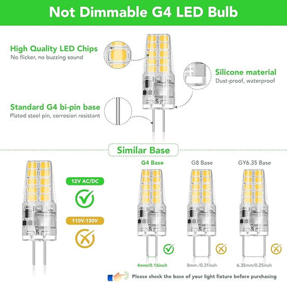 BUBO 5 Pack G4 LED Bulb 2W Equivalent 30W 3000K Warm White 250 Lumens 360°Beam Angle, T3 Halogen Bulb Replacement Landscape Bulbs, AC/DC 12V Led Lights G4 Bi-Pin Base for Outdoor Landscape Lighting