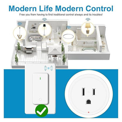 NineLeaf Wireless Remote Wall Switch and Outlet, Remote Control Outlet Light Switch for Lamps, Fans, Expandable, 15A/1875W, 500ft RF Range, TUV Listed (3 Remotes and 2 Outlets)