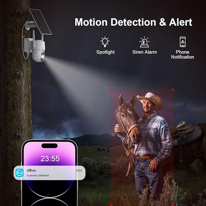 HOSAFE.COM 4G LTE Cellular Security Camera Wireless Solar Powered, No WiFi Security Camera Outdoor, 2K PTZ 360°, IP66 Waterproof for Farm Barn Jobsite Off-Grid, Free Cloud Storage (Need Apply)
