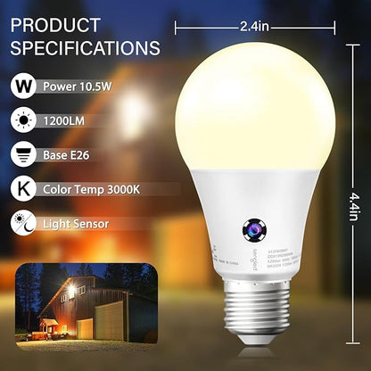 Sengled Dusk to Dawn Light Bulbs Outdoor, 3000K Soft White, A19 LED Sensor Light Bulb, 75 Watt Equivalent, 1200LM, Automatic Photocell Light Bulb for Outdoor Lighting, 4 Pack