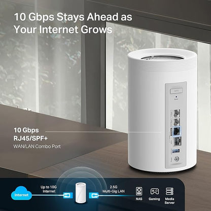 TP-Link Deco 7 Pro BE17000 Tri-Band Wi-Fi 7 Whole Home Mesh System | 9-Stream 17Gbps | 10G RJ45/SFP+ Combo | Multi-Gig Wired Backhaul | Up to 8500 Sq.ft | HomeShield, MLO, 320 MHz (Deco BE77 3-Pack)