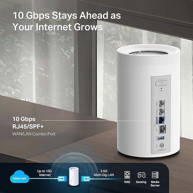 TP-Link Deco 7 Pro BE17000 Tri-Band Wi-Fi 7 Whole Home Mesh System | 9-Stream, 10G RJ45/SFP+ Combo | Multi-Gig Wired Backhaul | Up to 3,300 Sq.ft | HomeShield, MLO, 320 MHz | BE77 1-Pack Router