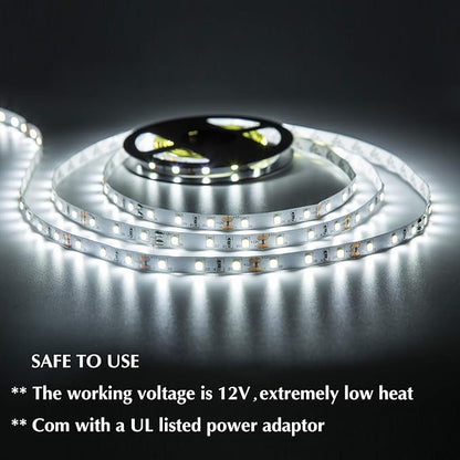 White LED Strip Lights, Waterproof cuttable 300 SMD 2835 LED Tape, 6000K 12V Flexible Ribbon, Kitchen Cabinet Lighting, Outdoor/Indoor (White(16.4ft))