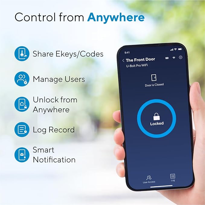 ULTRALOQ U-Bolt Pro WiFi Smart Lock with Door Sensor, 8-in-1 Keyless Entry Door Lock with Fingerprint ID, App Remote Control, Built-in WiFi Keypad Deadbolt, Auto Unlock, IP65 Waterproof, Easy Install