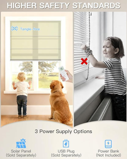Motorized Roman Shades for Windows, Custom Light Filtering Roman Blinds with Remote, Smart Privacy Window Shades for Living Room Kitchen Office, Alexa & Google Home Compatible, App Control via RF Hub