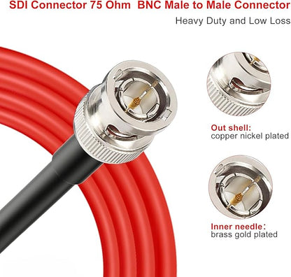 XRDS -RF 12G SDI Cable 1FT 2PCS, SDI Video Cable 3G/6G/12G 75ohm RG6 BNC Cable Supports HD-SDI/3G/6G-SDI/4K for Video Security Camera SDI Converter
