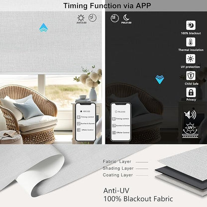 Aprilsmart Motorized Blinds with Remote,Compatible with Apple HomeKit Alexa Google Home- Voice and app Control,Motorized Roller Shades 100% Blackout Custom Size(Westray Blanc-04)