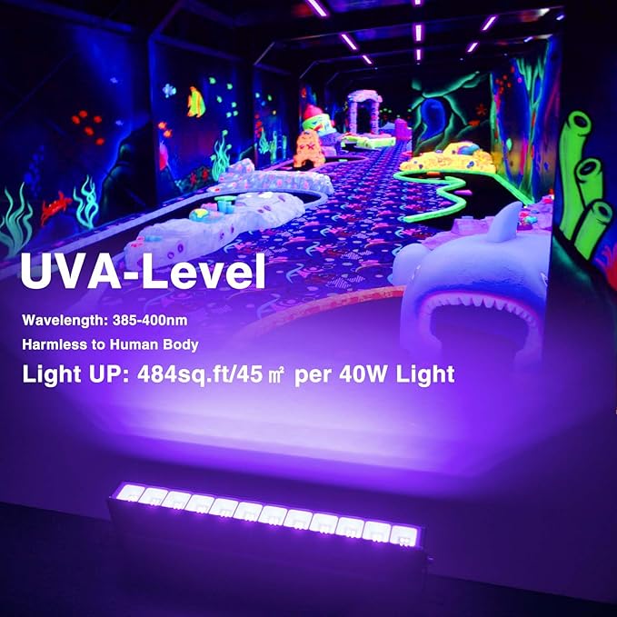 40W LED Black Light Bar for Glow Party, Blacklight with Plug &Switch, Each Light Up 484 Sq.ft Area, Halloween Glow Lights, Fluorescent Body Paint, Stage Lighting