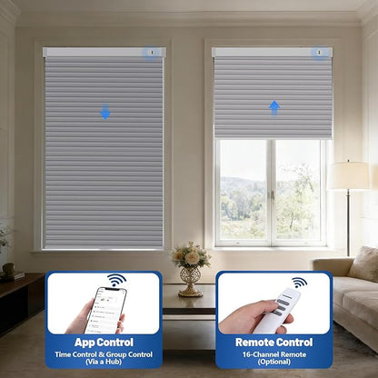 Motorized Cellular Shades with Remote, Smart Cellular Shades Compatible with Apple HomeKit, Alexa & Google Home, Cordless Honeycomb Window Blinds for Indoor Windows, Blackout Platinum Gray
