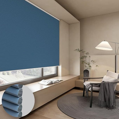 Cellular Shades Blackout Honeycomb Blinds for Indoor Windows, Cordless Cellular Shades 1.5 inch Cell Pleated for Bedroom Home Office, Custom Size, Blackout Blue