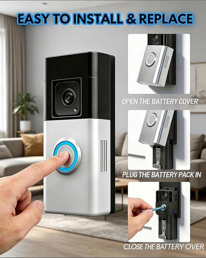 4-Pack Replacement Battery with Charging Station for Ring Video Doorbell 2/3/4/3 Plus, Rechargeable Battery Compatible with Ring Stick Up Cam 2nd/3rd Gen, Spotlight Cam, Peephole Cam