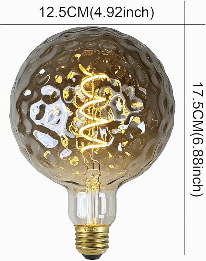 G40 LED Edison Bulb, Smoke Gray Hand-Blown Hard Glass, 4W (25W Incandescent Equivalent), 110-130V, E26, 2000K Warm Yellow Light, 200LM, Dimmable, for Indoor Decorative Lighting (Meteorite)