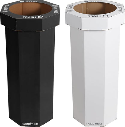 happimess Fleur 25 Gal Trash Can Bin, Charcoal Black/Cotton White, Set of 2