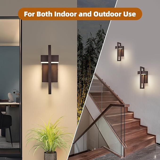 tewei 16.5'' Modern LED Outdoor Wall Sconce, Integrated LED Outdoor Light Fixtures Wall Mount Exterior Lights, Brown Front Porch Outside Lighting for House, Backyard, Warm White 3000K, 2 Pack