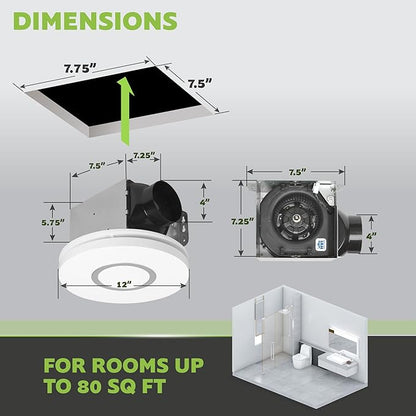 Homewerks 7141-80-RGB Bathroom Fan with Light LED Color Changing and Dimmable, SmartVent Humidity Sensing Ventilation Fan with Remote, 80 CFM 1.0 Sones