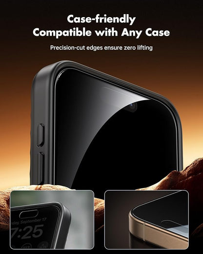 UNBREAKcable Privacy Screen Protector for iPhone 16 Pro, Anti-Spy Shatterproof Tempered Glass [True 28°Anti Spy] [9H Hardness] [Easy Installation Frame] Black Protector for iPhone 6.3" - 2 Pack