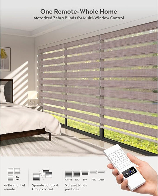 ACMEART Motorized Zebra Blinds,Smart APP & Remote Control Light Filtering Zebra Shades,Compatible with Alexa,Custom Size Electric Window Blinds for Home Office (Rosybrown)