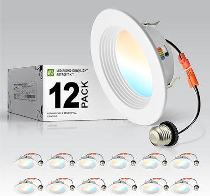 ASD 12 Pack 4 Inch Retrofit LED Recessed Light - 10W 2700K-5000K 849LM Retrofit LED Recessed Lighting 4 Inch, Dimmable Recessed Lights, Wet Rated Baffle Trim Can Lights, ETL, Energy Star
