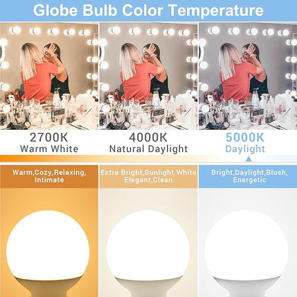 12 Pack Bathroom Light Bulbs, 5000K Daylight LED Globe Light Bulbs, 60W Equivalent E26 Base, G25 Vanity Light Bulb for Bathroom Makeup Mirror, Bedroom Lights 120V, CRI85+, 500LM, Non-dimmable