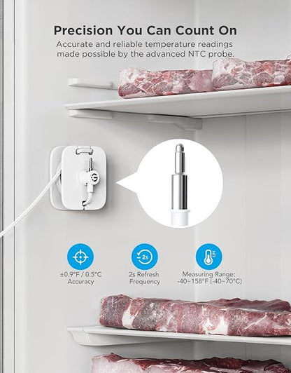 GoveeLife Bluetooth Refrigerator Thermometer Sensor with Alarm, 2-Pack | Monitor fridge/freezer temp remotely with app alerts & buzzer 230ft range. For kitchen/hot tub, gateway not included