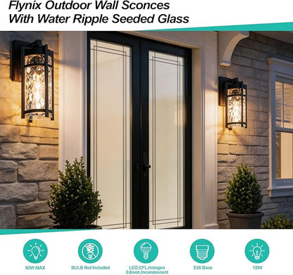Outdoor Wall Light Fixtures, Waterproof Front Porch Light, Modern Exterior Lighting with E26 Socket, Wall Sconce Lantern Lamp, Black Outside Light for Front Door, House, Garage, Patio (2 Pack)