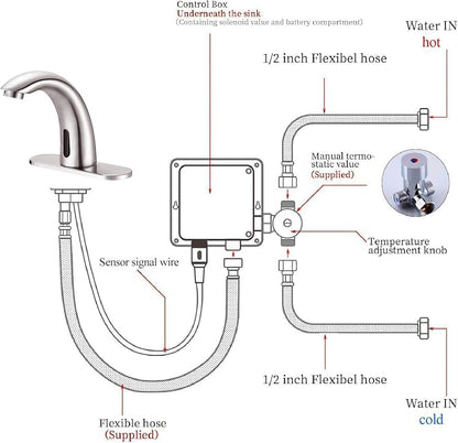 Touchless Bathroom Sink Faucet - Automatic Motion Sensor Restroom Toilet Faucet - Battery Operated for Commercial Lavatory, Brushed Nickel
