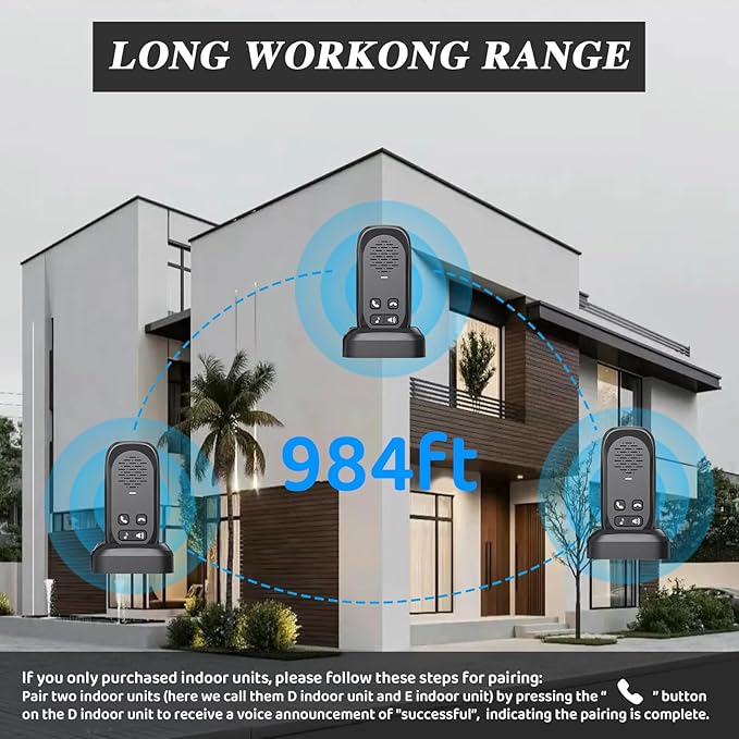 Intercoms Wireless for Home,Two Way Real-Time Intercom 984 Feet Range,Wireless Intercom System with Charging Base,Room to Room Intercom for Home Office Business with 4 Volume Levels 4 Chimes,2 Pack