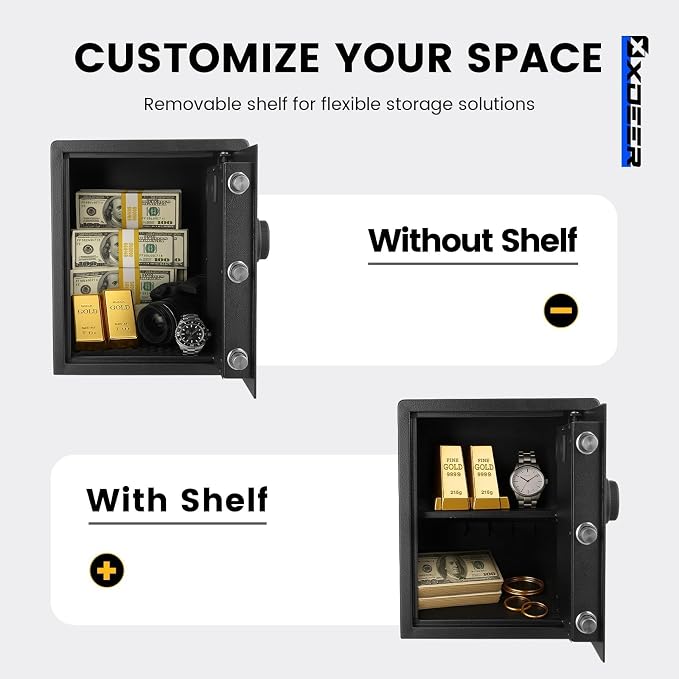 XDeer Biometric Safe Box, 1.69 Cuft Safe Box with 4 Unlocking Ways | Fingerprint/Backlit Keypad/Keys/APP, LED Light, Silent Mode, Adjustable Shelf, Smart Home Safe for Cash/Jewelry/Documents