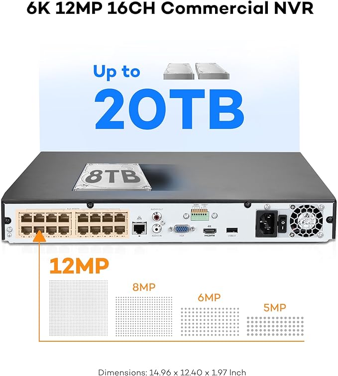 ONWOTE 12MP Security Camera System PoE 8TB HDD, 12 Million Pixels @30fps, 2 Way Talk, Smart Color Night, 10x 12MP IP Cameras with IMX577 Image Sensor, 16CH 6K Commercial NVR, 10x Cables (Total 800ft)
