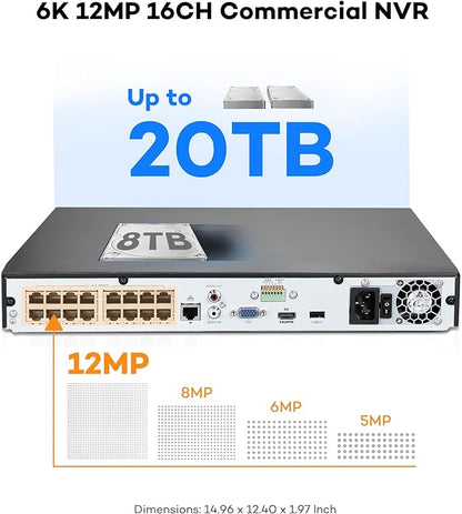 ONWOTE 12MP Security Camera System PoE 8TB HDD, 12 Million Pixels @30fps, 2 Way Talk, Smart Color Night, 10x 12MP IP Cameras with IMX577 Image Sensor, 16CH 6K Commercial NVR, 10x Cables (Total 800ft)