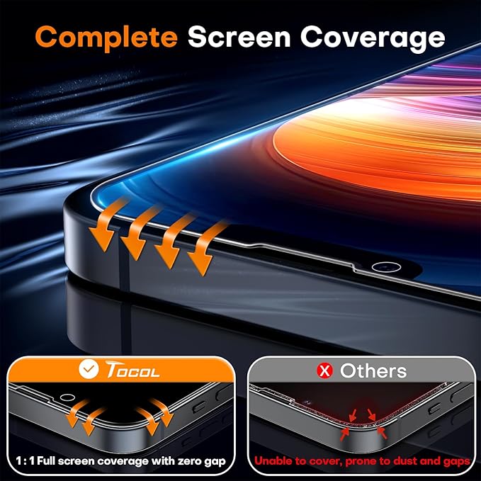 TOCOL for iPhone 16e / iPhone 13 Privacy Screen Protector True 25°Anti Spy 9H+ Hardness Tempered Glass for iPhone 13 Full Coverage Screen Protector Easy Installation 2 Pack