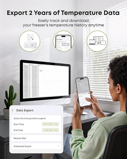 MOCREO WiFi Room Thermometer Indoor Humidity Monitor, Smart Plug Hub | Hygrometer with app, email & audible alerts, smart-plug base run a heater or fan, add units later; bedroom, nursery, basement
