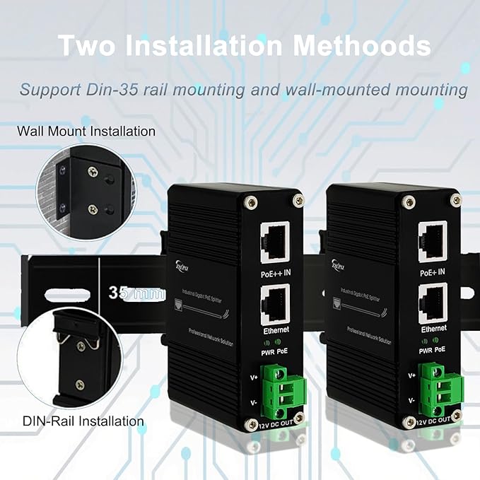 Htfoevrxs Industrial Hardened Gigabit 95W PoE++ Splitter IEEE802.3at/af/bt 12V DC Output Power Supply for Security Cameras, Access Control Systems