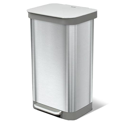 Glad Stainless Steel Step Trash Can, Series 2 with Clorox Protection - Large Metal Kitchen Garbage Bin with Soft Close Lid, Foot Pedal and Waste Bag Roll Holder, 20 Gallon