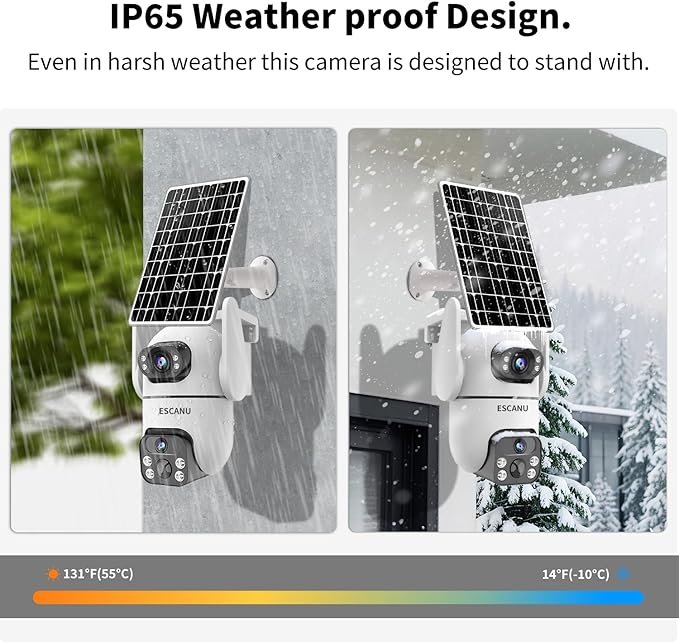 ESCANU Solar Security Cameras Outdoor Wireless,Cameras for Home Security with Dual Lens,360° View Pan/Tilt,Color Night Vision,2-Way Audio,SD/Cloud Storage,2.4GHz WiFi(2 Pack)