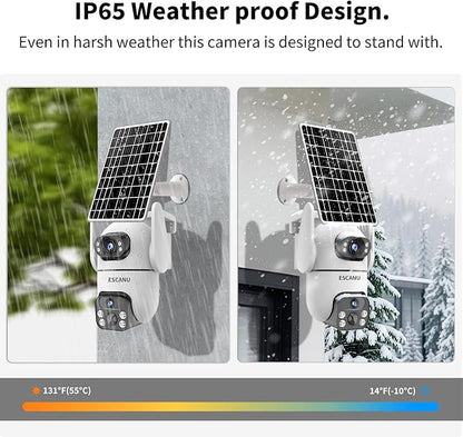 ESCANU Solar Security Cameras Outdoor Wireless,Cameras for Home Security with Dual Lens,360° View Pan/Tilt,Color Night Vision,2-Way Audio,SD/Cloud Storage,2.4GHz WiFi(2 Pack)