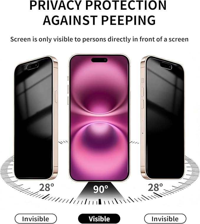3 Pack Privacy Screen Protector for iPhone 16 Tempered Glass 6.1inch Private Saver Anti-Spy Eye Protection Anti-Scratch Full Coverage