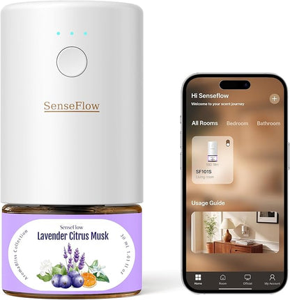 SF101S Pro Smart Plug in Air Freshener for Home, Waterless Essential Oil Diffuser, Aromatherapy Home Diffuser, 120-Day Natural Aroma Mist – Free 30ml Lavender Citrus Musk (Soft Lilac)