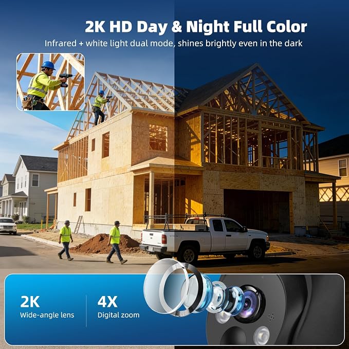 4G LTE Cellular Security Camera 2 Pack, Built-in SIM Card, Solar Powered