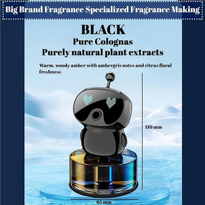Robot Intelligent Aromatherapy Machine, Smart Cute Robot Car Air Freshener - Fine Spray/Fillable/Four-Gear Adjustment/Vibration Sensing/On-Off/Large Capacity Long-Lasting Fragrance/V1 (Black, Cologne)