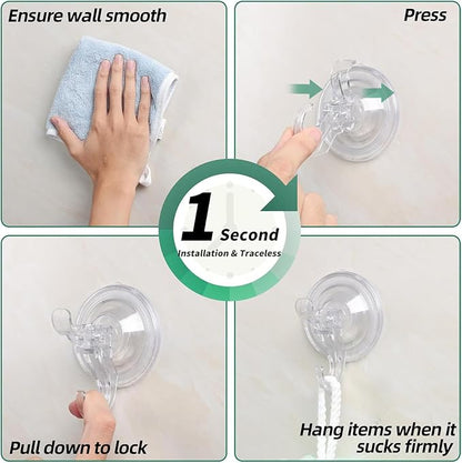 Goabroa Suction Cup Hooks, 6 Pack Clear Window Suction Cups with Hooks | Reusable Wreath Hangers for Front Door, Glass, Bathroom, Kitchen, Home Decor, Hold up to 11 lbs