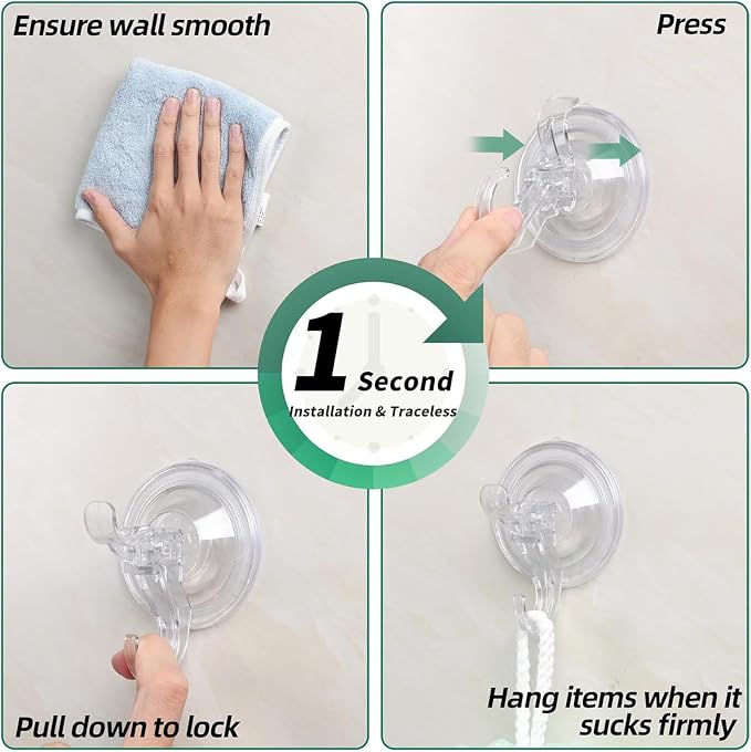 Goabroa Suction Cup Hooks, Clear Window Suction Cups with Hooks, 3 PCS | Reusable Wreath Hangers for Front Door, Glass, Bathroom, Kitchen, Home Decor, Hold up to 11 lbs