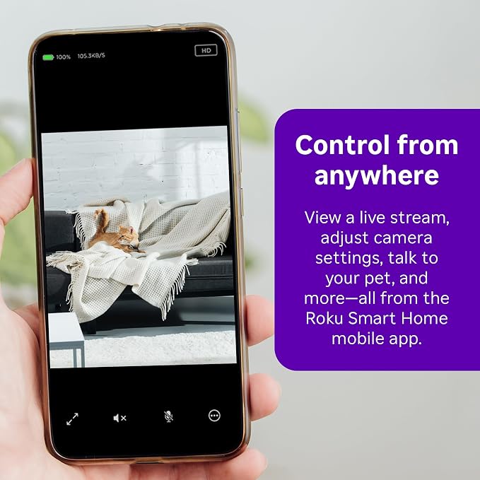 Roku New Indoor Camera 2024 - Home Security - 16-Pack - Wired Security Camera & Pet Monitor with 1080p HD Color Night Vision, Compatible with Alexa & Google, Motion & Sound Detection, WDR & WiFi 6