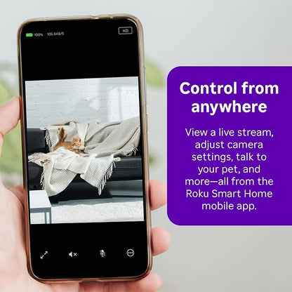 Roku New Indoor Camera 2024 - Home Security - 16-Pack - Wired Security Camera & Pet Monitor with 1080p HD Color Night Vision, Compatible with Alexa & Google, Motion & Sound Detection, WDR & WiFi 6