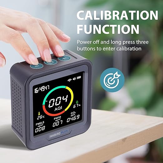 INKBIRDPLUS NDIR Indoor Air Quality Monitor with Battery Powered, Detector for Co2, Pm2.5, Pm10, Aqi, Temperature & Humidity,6-in-1 Air Quality Detector Meter for Home, Grow Tent Etc.