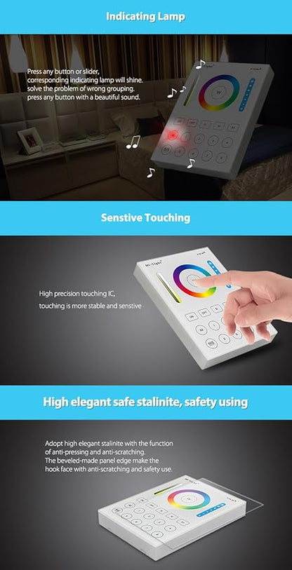 LGIDTECH B8 Miboxer 8-Zone RGB+CCT Wall Mounted Panel Controller Powered by AAA Batteries for RGB+CCT LED Bulb,Downlight,Flood Light,Controller(Except 8W,FUT037,038,039)
