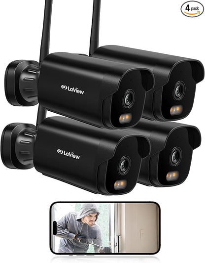 LaView 4K Outdoor Security Cameras,8MP HD Cameras for Home Security with AI Human Detection,IP65 Waterproof,2-Way Talk,Clear Night Vision,2.4G WiFi,SD Card Slot&US Cloud Storage,Work with Alexa(4pcs)