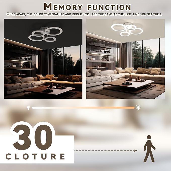 48W 4 Ring White LED Ceiling Light Dimmable for Bedroom Living Kitchen | 2800K-7000K Dimmable, Acrylic Ring Design, Modern Flush Mount Ceiling Lamp ideal for Living Spaces & Small Rooms