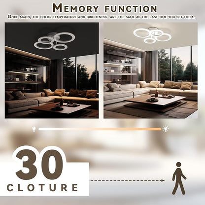 48W 4 Ring White LED Ceiling Light Dimmable for Bedroom Living Kitchen | 2800K-7000K Dimmable, Acrylic Ring Design, Modern Flush Mount Ceiling Lamp ideal for Living Spaces & Small Rooms